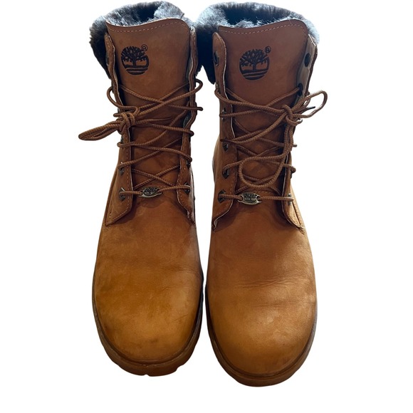Timberland Shoes - Timberland Wheat Nubuck Leather Faux Fur Trim Lace Up Boots Brown 6 Inch Style